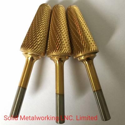 Gold &amp; Titanium Plated Tungsten Carbide Burrs with Tree Shape Radius End