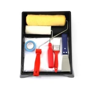 Yellow Polyester Fiber Roller Red Plastic Handle Paint Roller Brush Set