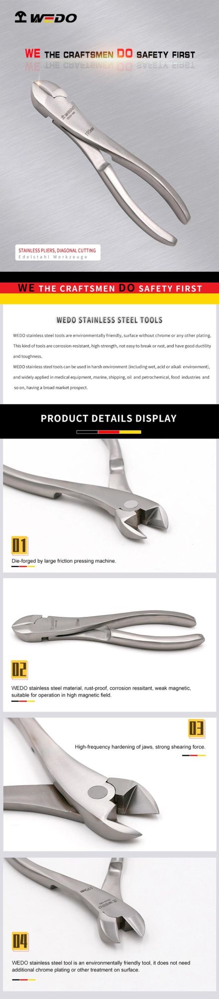 Wedo Stainless Steel Diagonal Cutting Pliers 304/316/420 Material