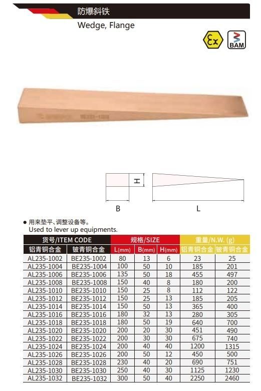 Wedo Manufacture Beryllium Copper Non-Sparking Flange Wedge