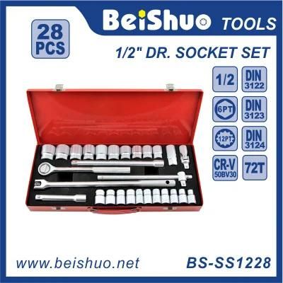 28PCS 1/2&quot; Metal Box Chrome Vanadium Socket Set