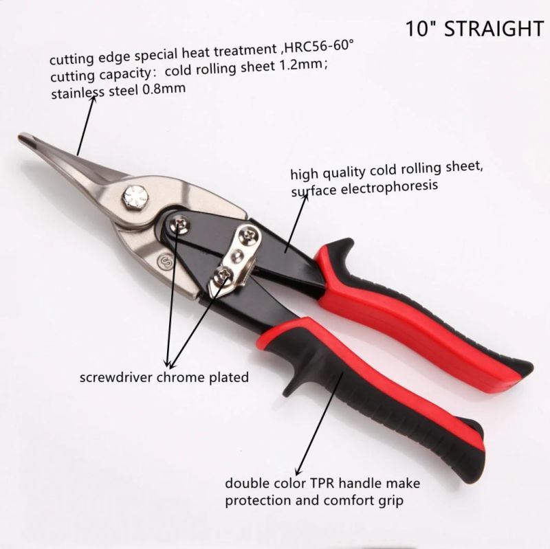 10", Made of Carbon Steel, Cr-V, Cr-Mo, Matt Finish, Nickel Plated, TPR Handle, Straight, Right and Left, Heavy Duty, Snips, Aviation Snips