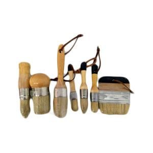 Wooden Handle Wax Brush Round Paint Chalk Oil Bristle Tool Kit for Coating Clearning