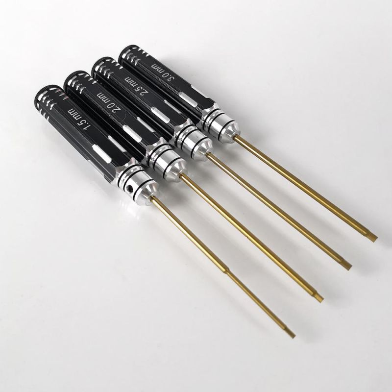 Extended HSS Steel Hexagon Socket Screwdriver with Titanium Plated Gold Bit 1.5-2-2.5-3mm 4 in 1 Screwdriver