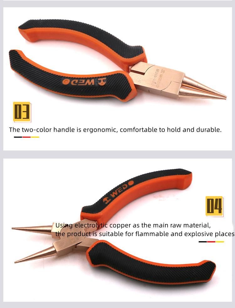 WEDO 6" High Quality Pliers Non Sparking Round Nose Pliers Anti-Slip Handle Beryllium Copper Bam/FM/GS Certified