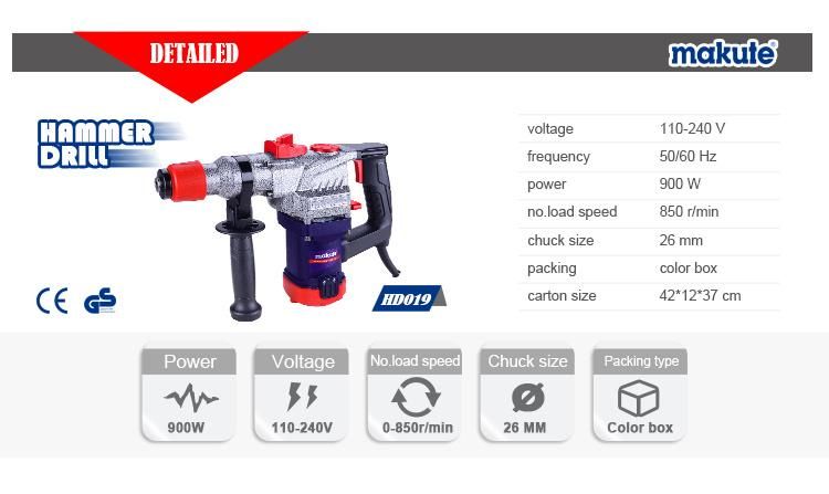 China Makute Professional 900W 26mm Rotary Hammer Drill