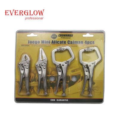 Professional High Quality Steel Long Nose Quick Release Vise Grips 4PC Curved Jaw Locking Plier Set