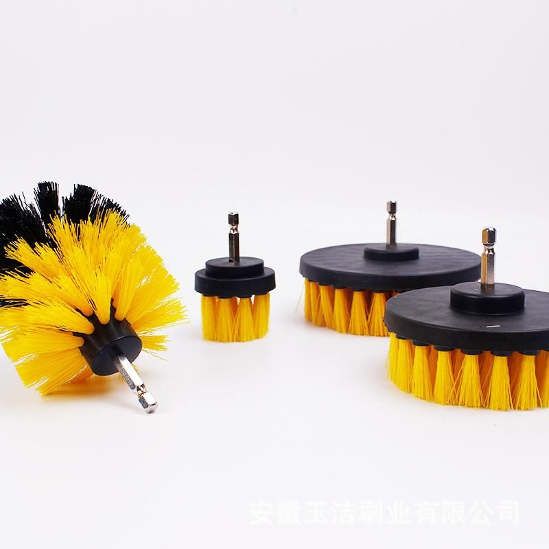 4PCS Yellow Color Electric Drill Brush Set for Floor Cleaning Tile Polising