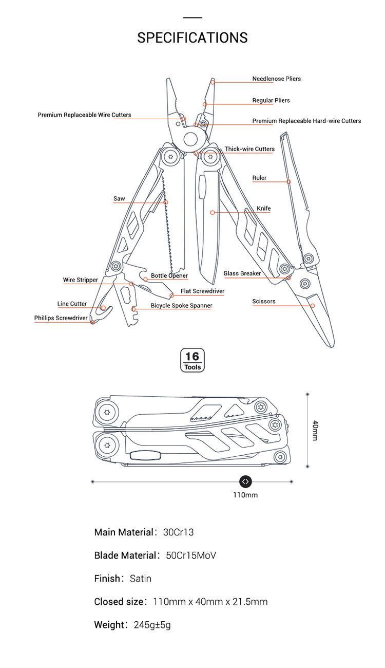 Nextool Flagship Pro Pliers Stonewashed Multitool for Outdoor Camping Tool