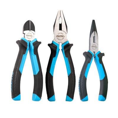 Fixtec 3 Piece Plier Tool Set Including Combination Long Nose &amp; Diagonal Cutting Pliers for Precision Pliers Soft Grip