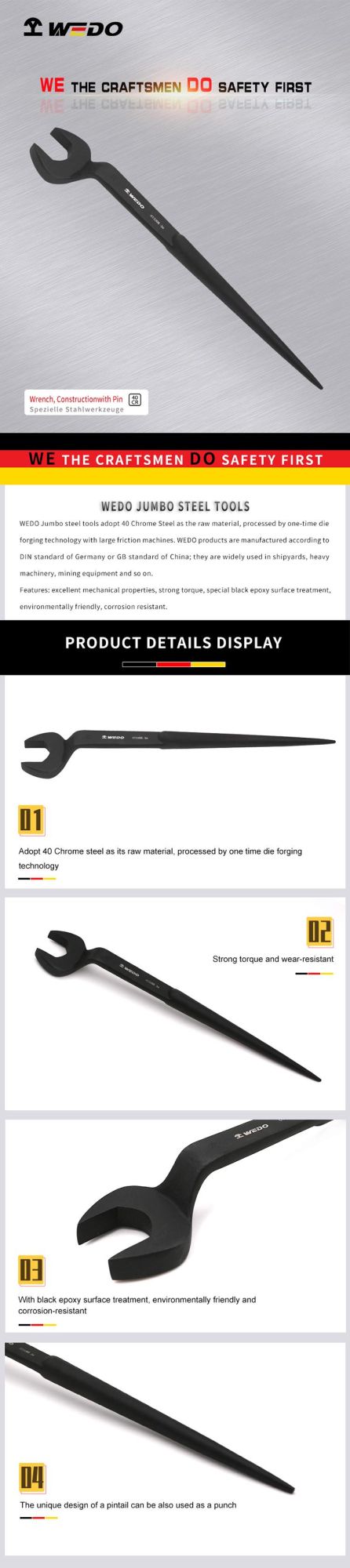 Professional Wedo Special Jumbo Tool Construction Wrench with Pin