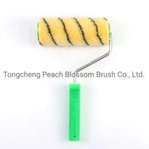 Black Stripe Yellow Polyester Fiber Roller Green Plastic Handle Paint Roller Brush