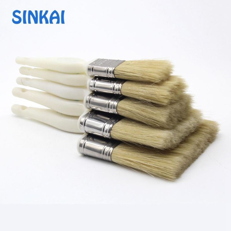 White Plastic Handle Natural Bristle Flat Paint Brush