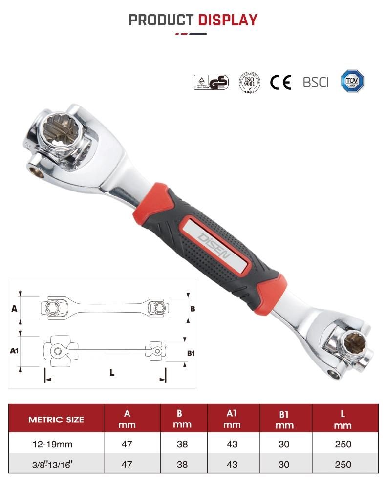 12-19mm Chrome Plated 8 in 1 Dog Bone Socket Wrench