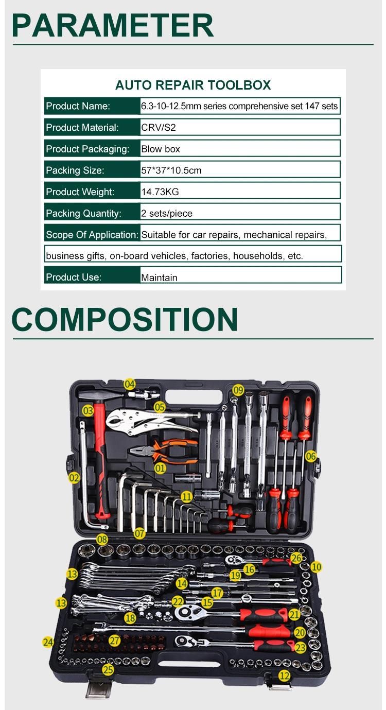 Auto Tire Repair Kit 147PCS Combination Socket Wrench Set