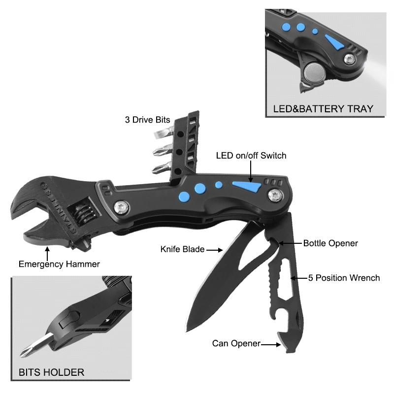 Multifunction Wrench Multitool Multi with LED Flashlight (#8438B)