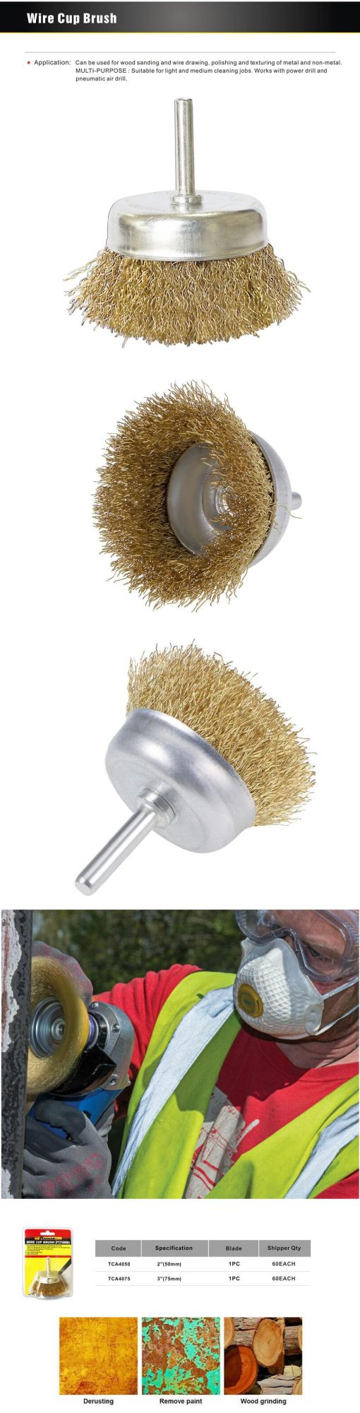 2" (50mm) Power Tools Accessories Steel Wire Cup Brush with Shank