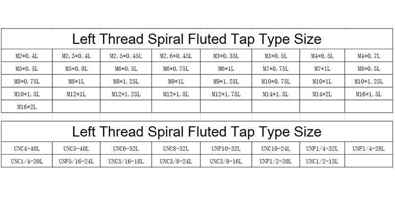 Hsse-M35 JIS with Tin Left Hand Spiral Fluted Taps M2 M2.3 M2.5 M2.6 M3 M4 M5 M6 M7 M8 M9 M10 M12 M14 M16 Machine Thread Screw Tap