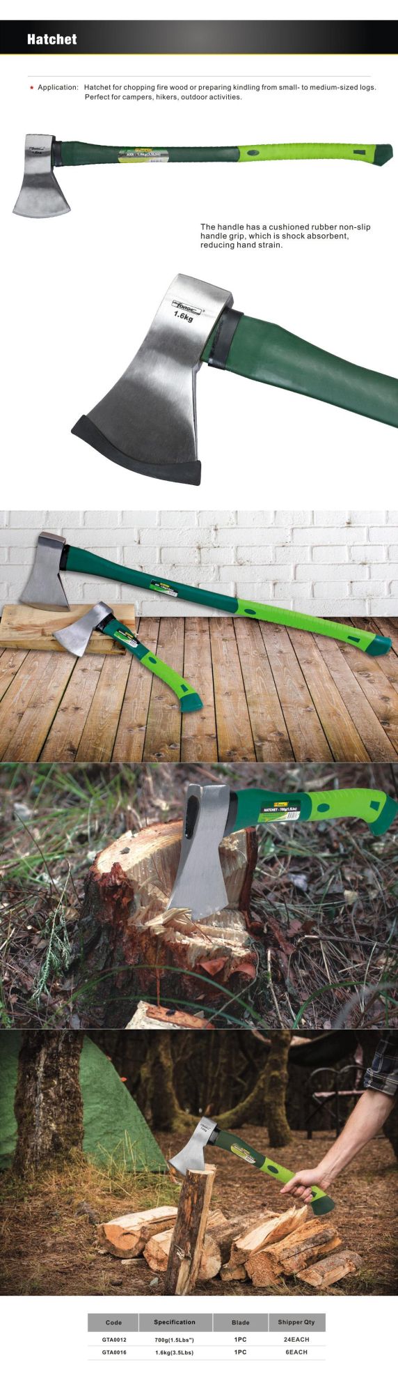 3.5lbs Garden Cutting Tools 45# Forged Steel Axe with Fiberglass Handle