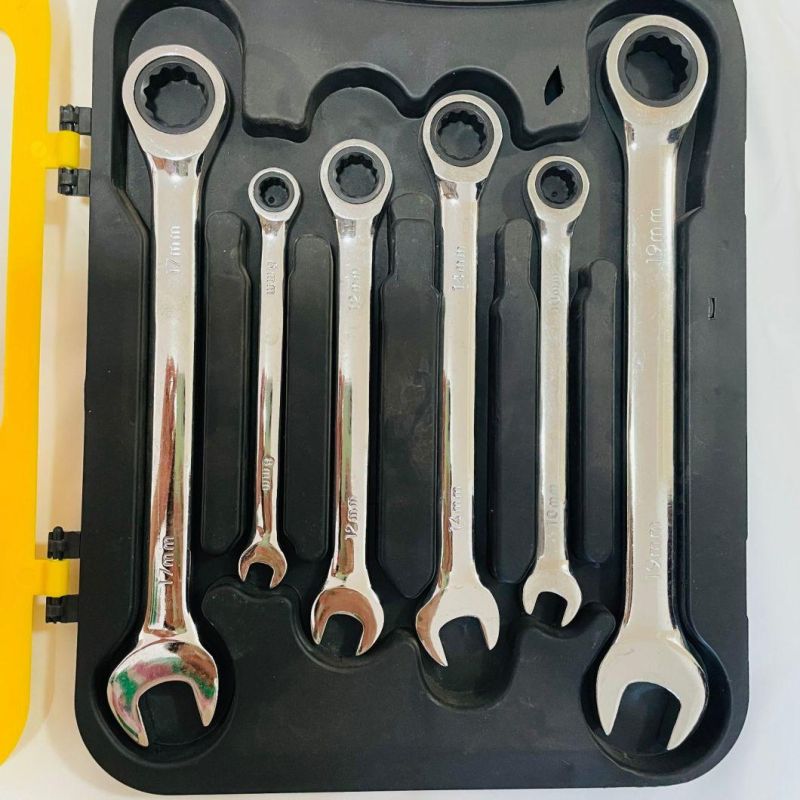 Stainless Steel Hardware Combination Tool Durable Ratchet Wrench 7-Piece Combination Spanner Set