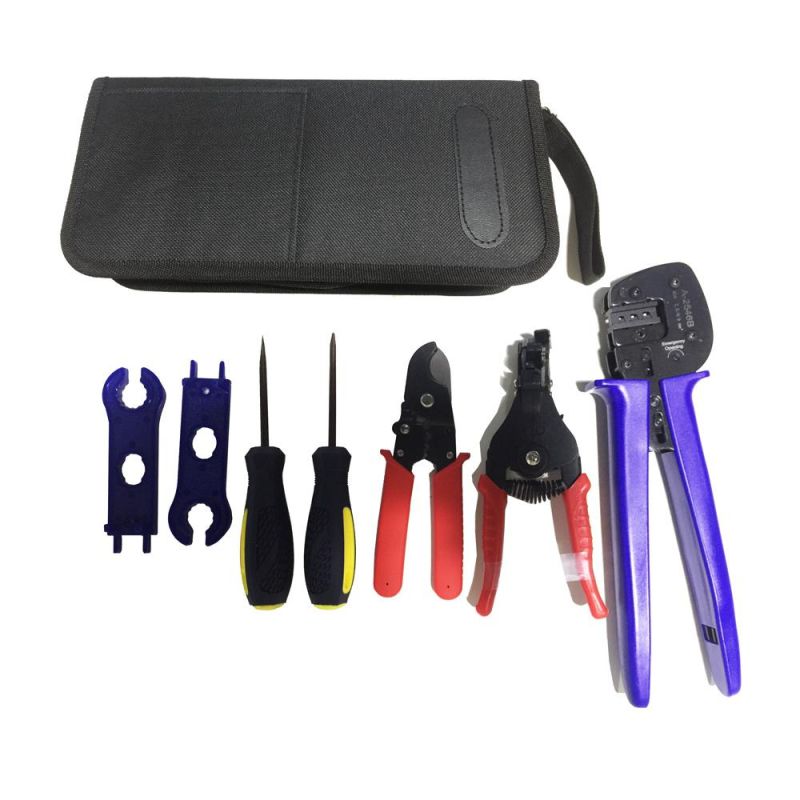 [OEM] Solar Tool Kits Bag Set, Mc 4 Crimping Plier 2.5/4/6mm2, Cable Stripper, Wire Cutter < 35mm2, PV Connector Spanner a-2546b