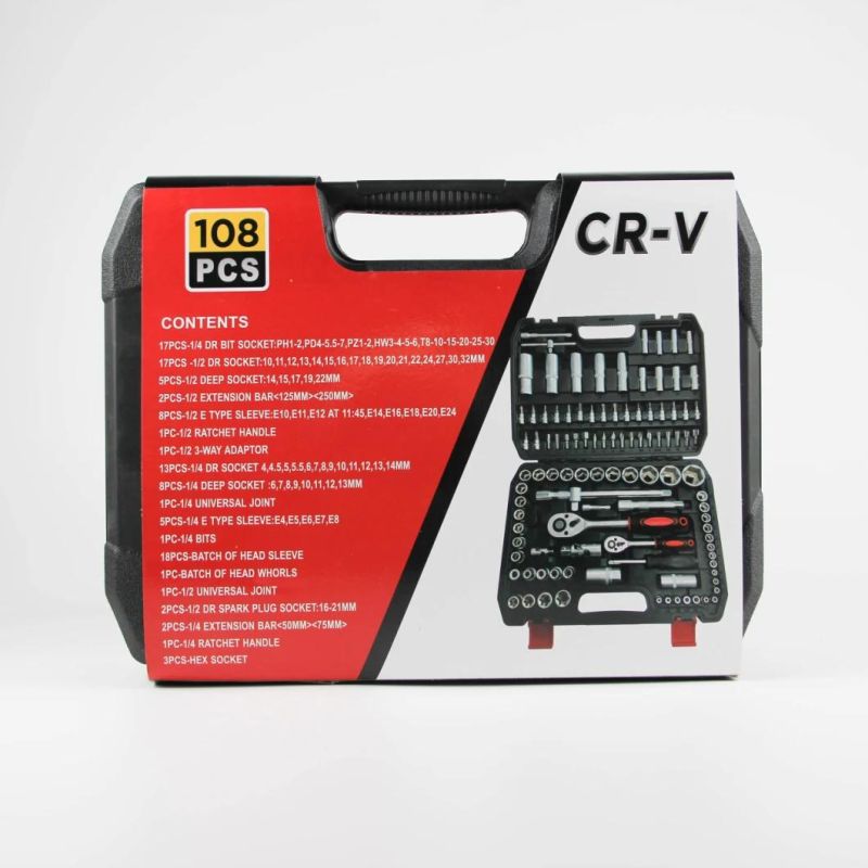 108PCS Cr-V Adjustable Rubber Material Socket Set Ratchet Wrench