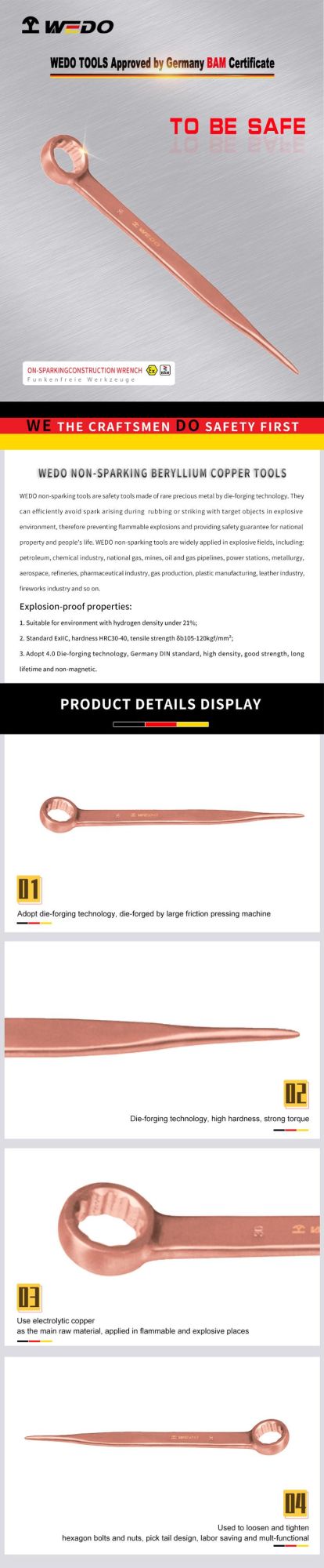 Wedo Beryllium Copper Alloy Non Sparking Construction Wrench