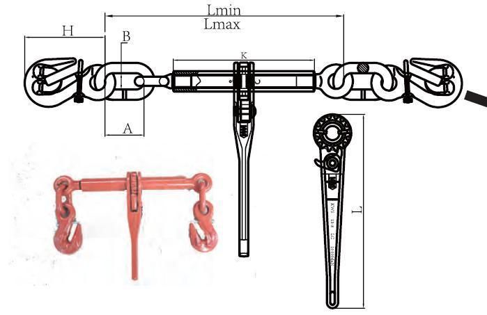 En12195-3 Ratchet Type Load Binder with Hook and Pin