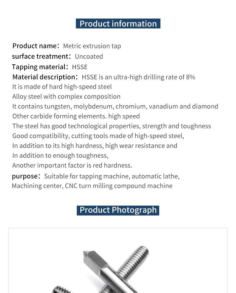 Hsse-M42 Forming Taps M0.5 M0.6 M0.7 M0.8 M0.9 M1 M1.1 M1.2 M1.4 M1.5 M1.6 M1.7 M1.8 M2 M2.2 M2.5 M2.6 M3 M4 M5 M5.5 M6 Metric Machine Roll Screw Thread Tap