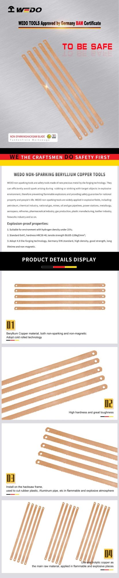 Wedo Manufacture Best Selling Beryllium Copper Hacksaw Blade