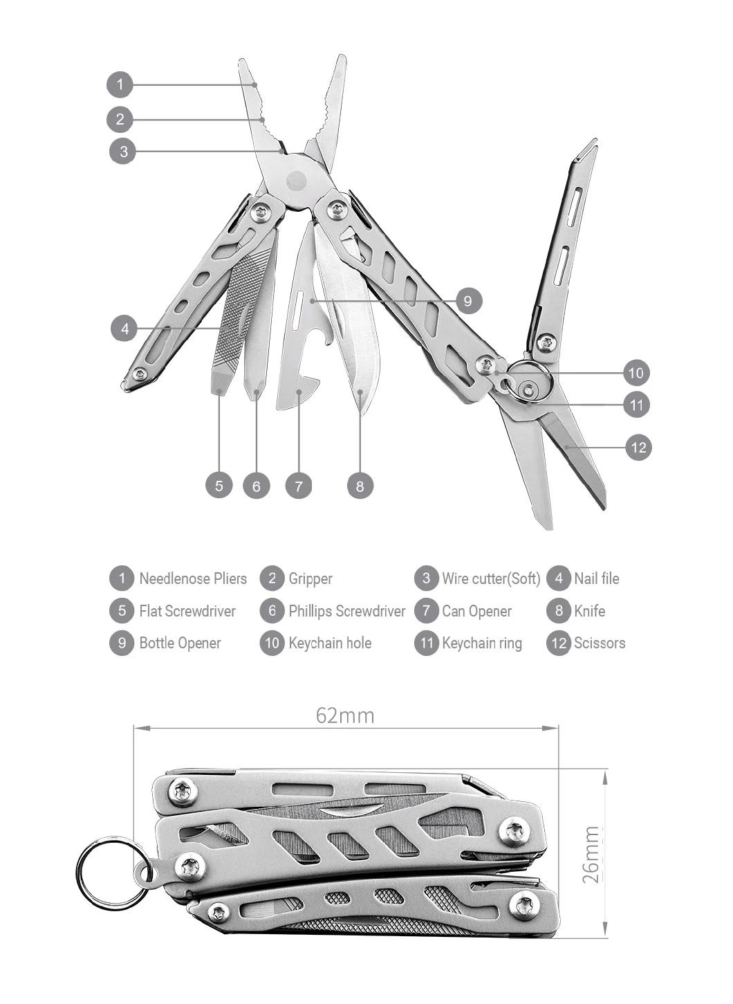 Nextool Patented Design Mini Flagship Pliers Multitool with Knife Screwdrivers