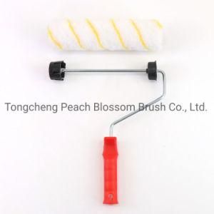 2020 New Yellow Stripes Polyester Fiber Roller Red Plastic Handle Paint Roller Brush for Decorating