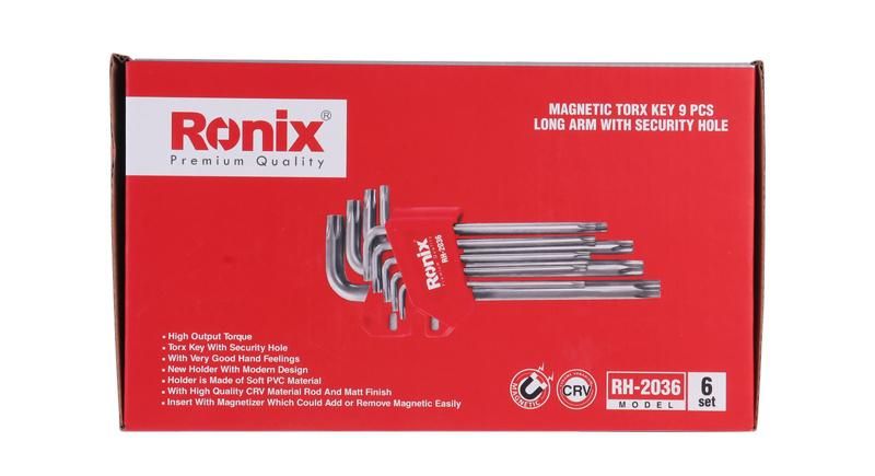 Ronix Model Rh-2036 CRV Material 9PCS Long Arm with Security Hole Magnetic Torx Key