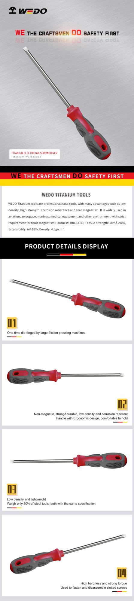 Wedo Popular High Quality Titanium Electrician Screwdriver