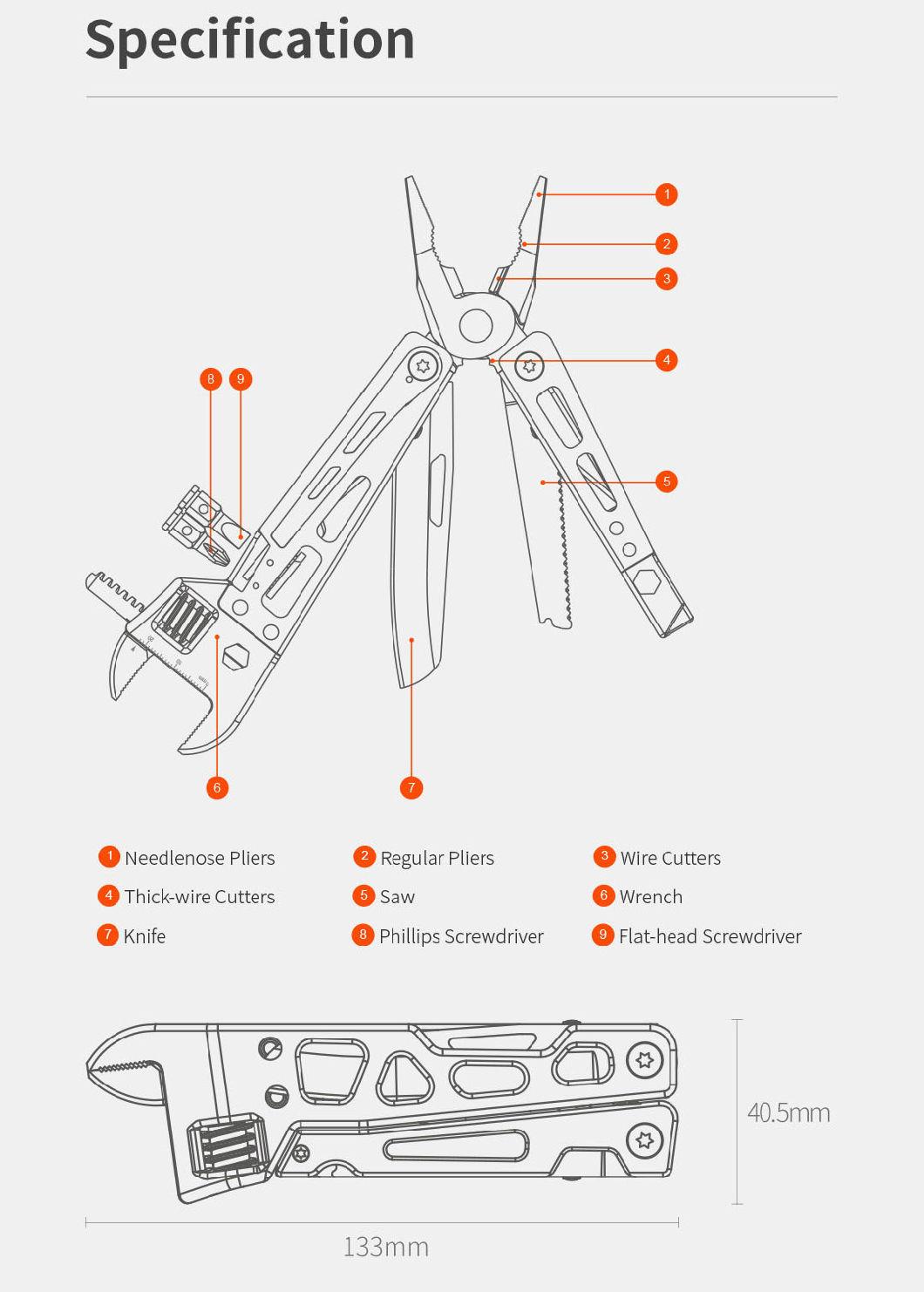 Nextool Patented Design Portable Pliers Wrench Multitool for Outdoor Camping