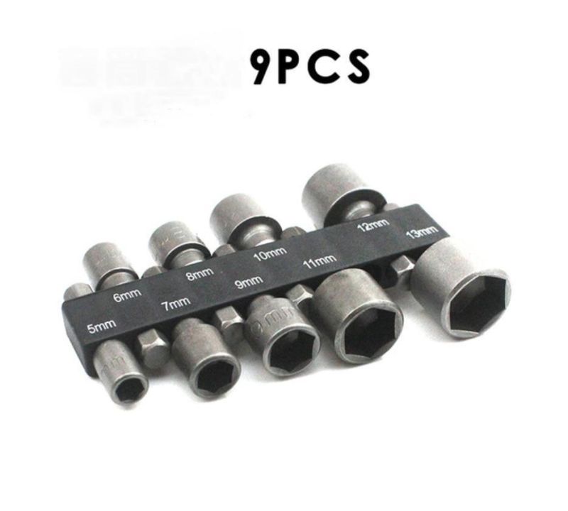 9PCS Power Nut Driver Drill Bit Set Metric Socket Wrench Screw 1/4" Hex Shank