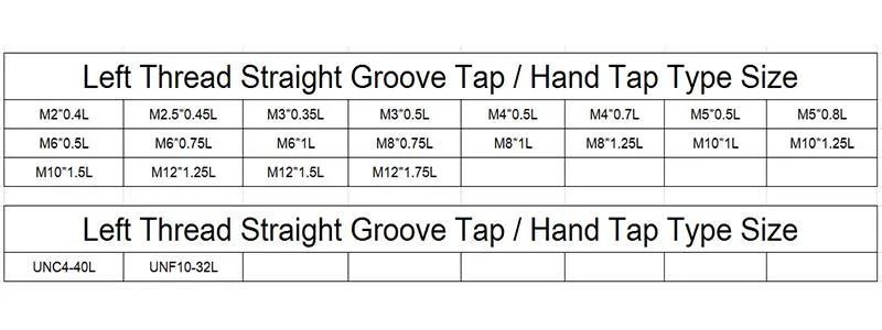 M2*0.4L Hsse-M35 Left Thread Straight Groove Taps M2 M2.5 M3 M4 mm5 M6 M8 M10 M12 Machine Thread Screw Tap