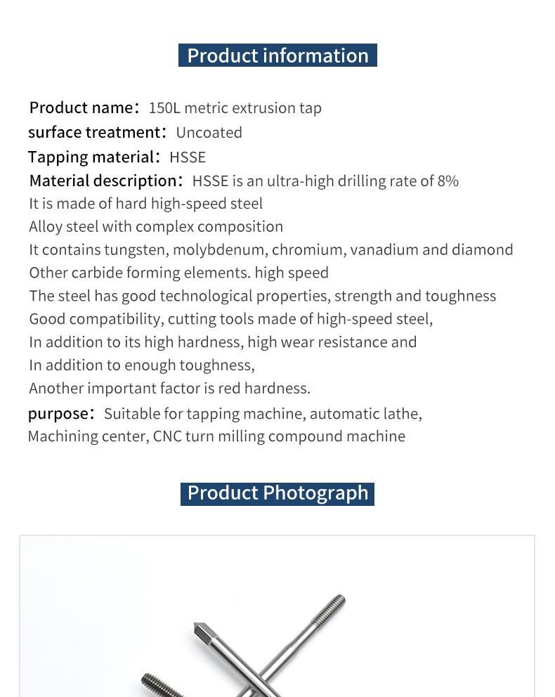 M3*0.5*150L Hsse-M42 Long Shank 150mm Formingtaps M3 M4 M5 M6 M8 M10 M12 Machine Roll Thread Screw Tap