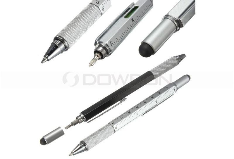 Versatile Stylus Pen Tool 6 in 1 Pen Multitool Ballpoint Pen, Stylus, Ruler, Screwdrivers, Level Gauge