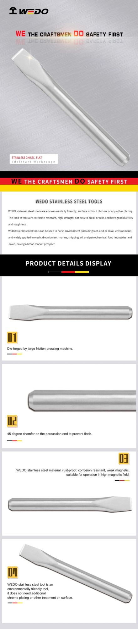 WEDO Hot Sale Chisel High Quality Flat Chisel Stainless Steel Chisel