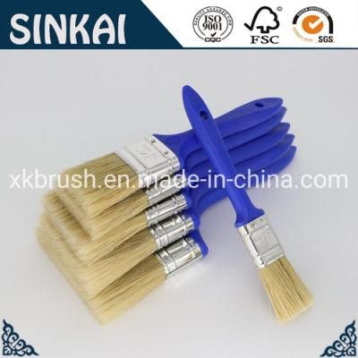 Wood Paint Brush, Synthetic Paint Brush, Flat Brush with Long Wooden Handle