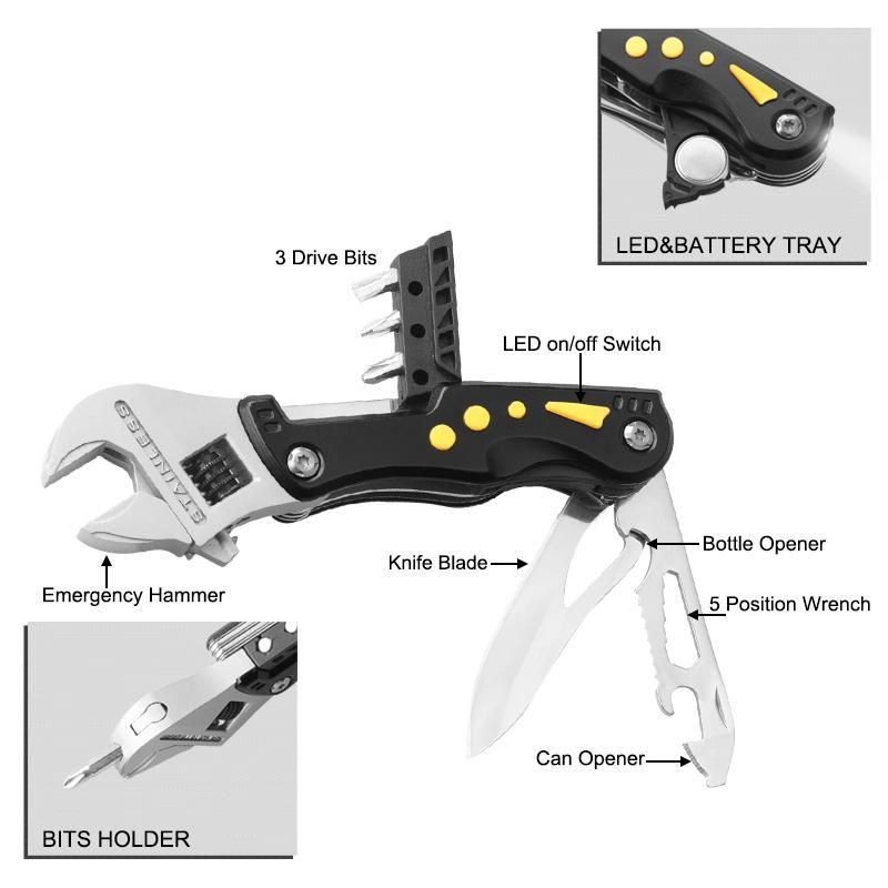 Multifunction Wrench Multi Function Tool with LED Flashlight (#8438AM)