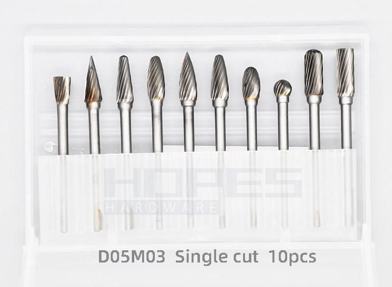 10PCS Rotary File Tungsten Carbide Burr Set with Single Double Cut Tooth 3mm Shank Grinding Bits Kit