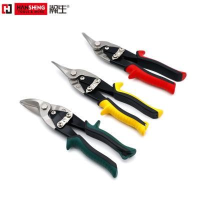 Professional Aviation Snips, Hand Tools, Hardware Tool, Made of = Cr-V, Cr-Mo, Matt Finish, Nickel Plated, TPR Handle, Right and Left, Heavy Duty, 10&quot;