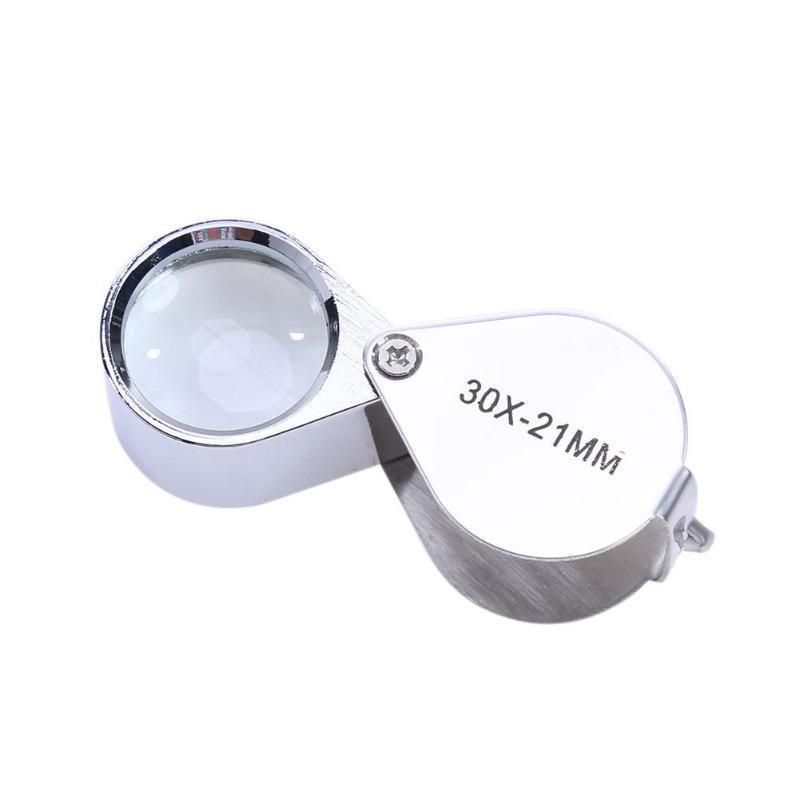 China Best Selling Metal Crafts 30X Pocket Folding Portable Jewelry Magnifier Glass Loupe 30X Magnifying Mirror Wholesale