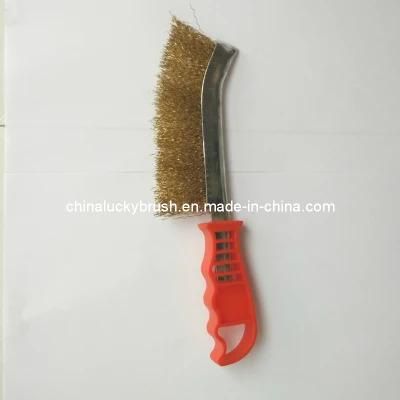 Red Color Brass Coated Wire Plastic Handle Knife Brush (YY-390)