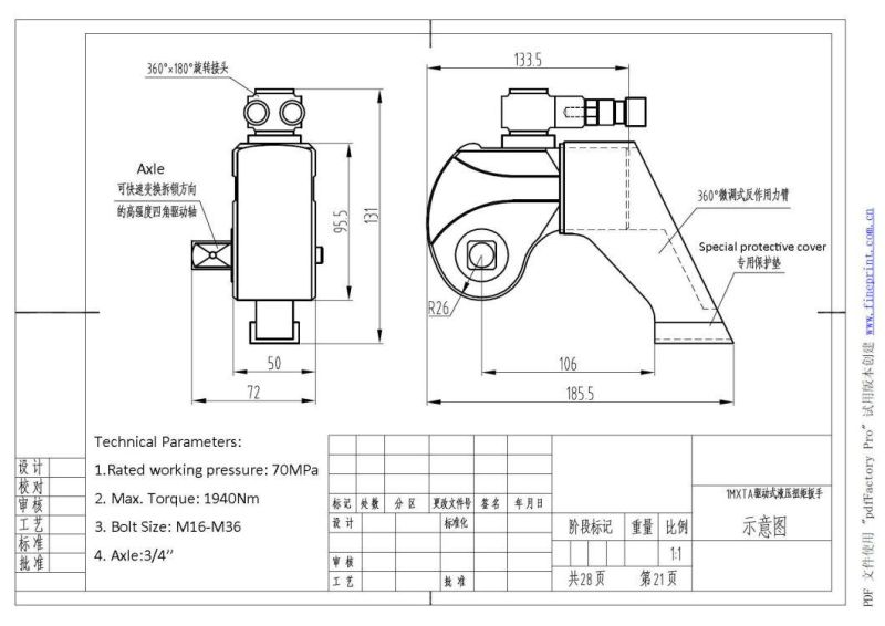 1 1/2 Inch Square Driven Hydraulic Torque Wrench