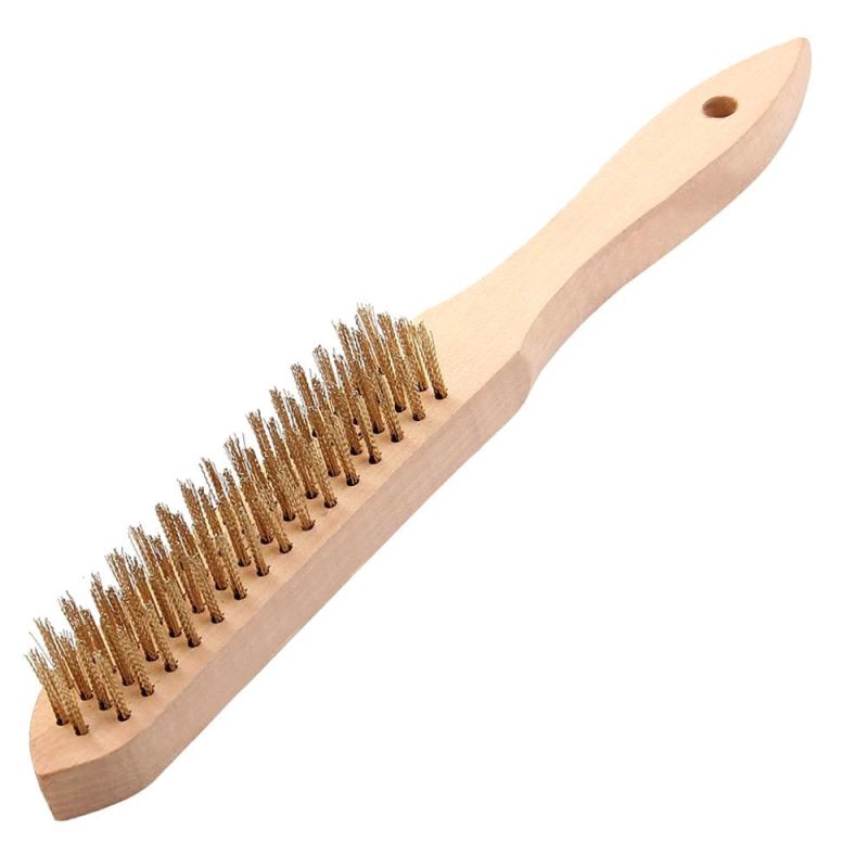 Wooden Handle Soft Steel Brass Coated Wire Brush