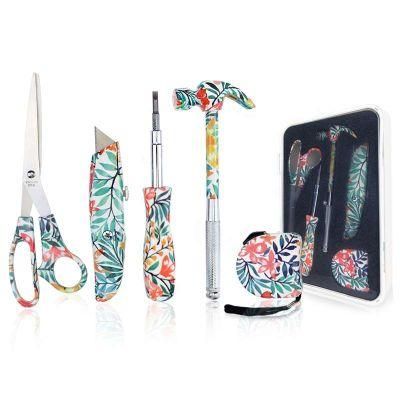 Floral Printed 4PCS Including Screwdrivers, Tape Measures, Scissors and Hammer Hand Tools