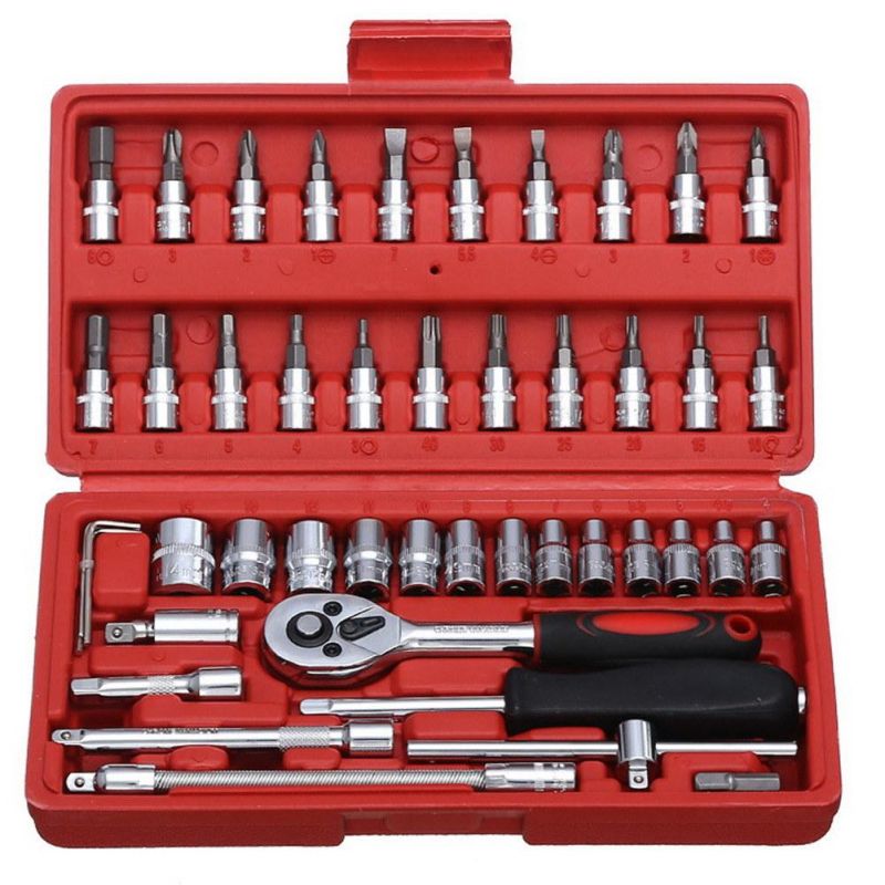 46PCS Quick Ratchet Socket Wrench Slotted Screwdriver Repair Hand Tools